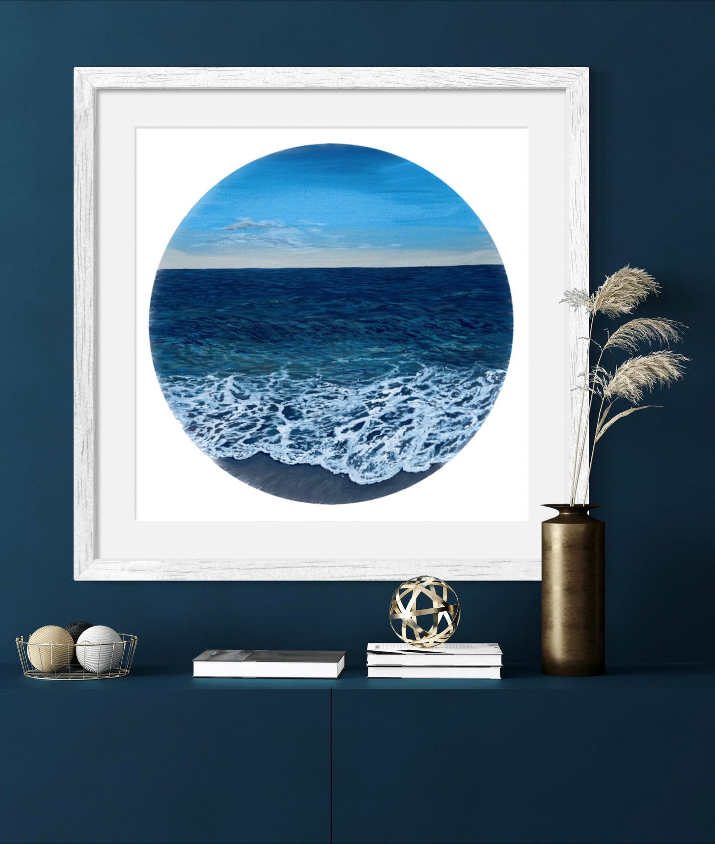 Wilder Shores: Realistic Ocean Coastal Porthole Round Beach Fine Art Giclée Print