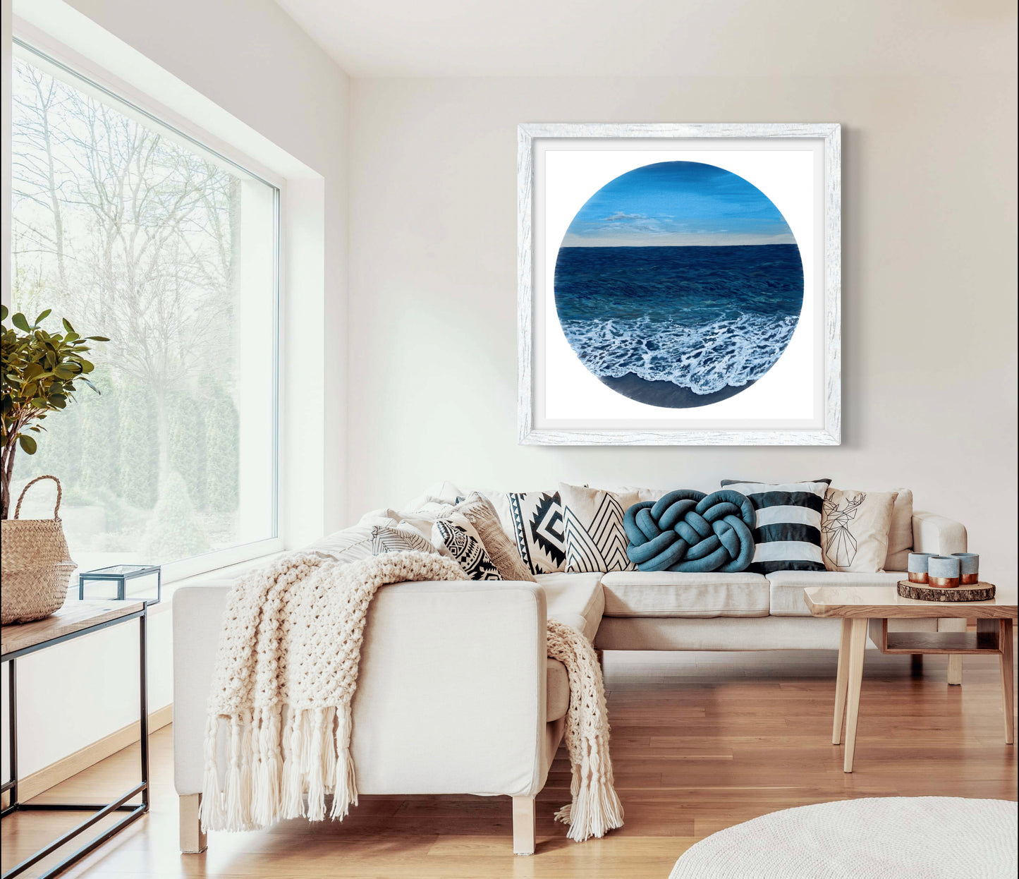 Wilder Shores: Realistic Ocean Coastal Porthole Round Beach Fine Art Giclée Print