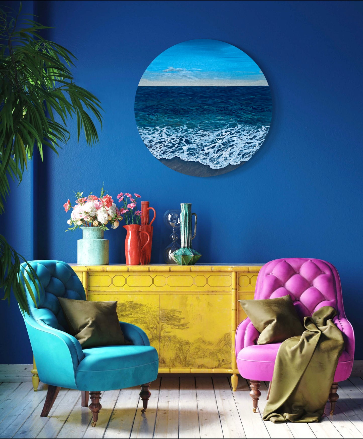 Wilder Shores Original: Realistic Ocean Coastal Porthole Round Beach Scene