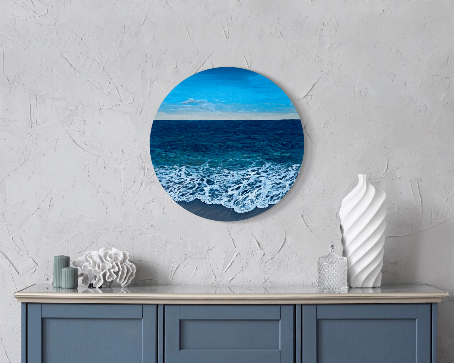 Wilder Shores Original: Realistic Ocean Coastal Porthole Round Beach Scene