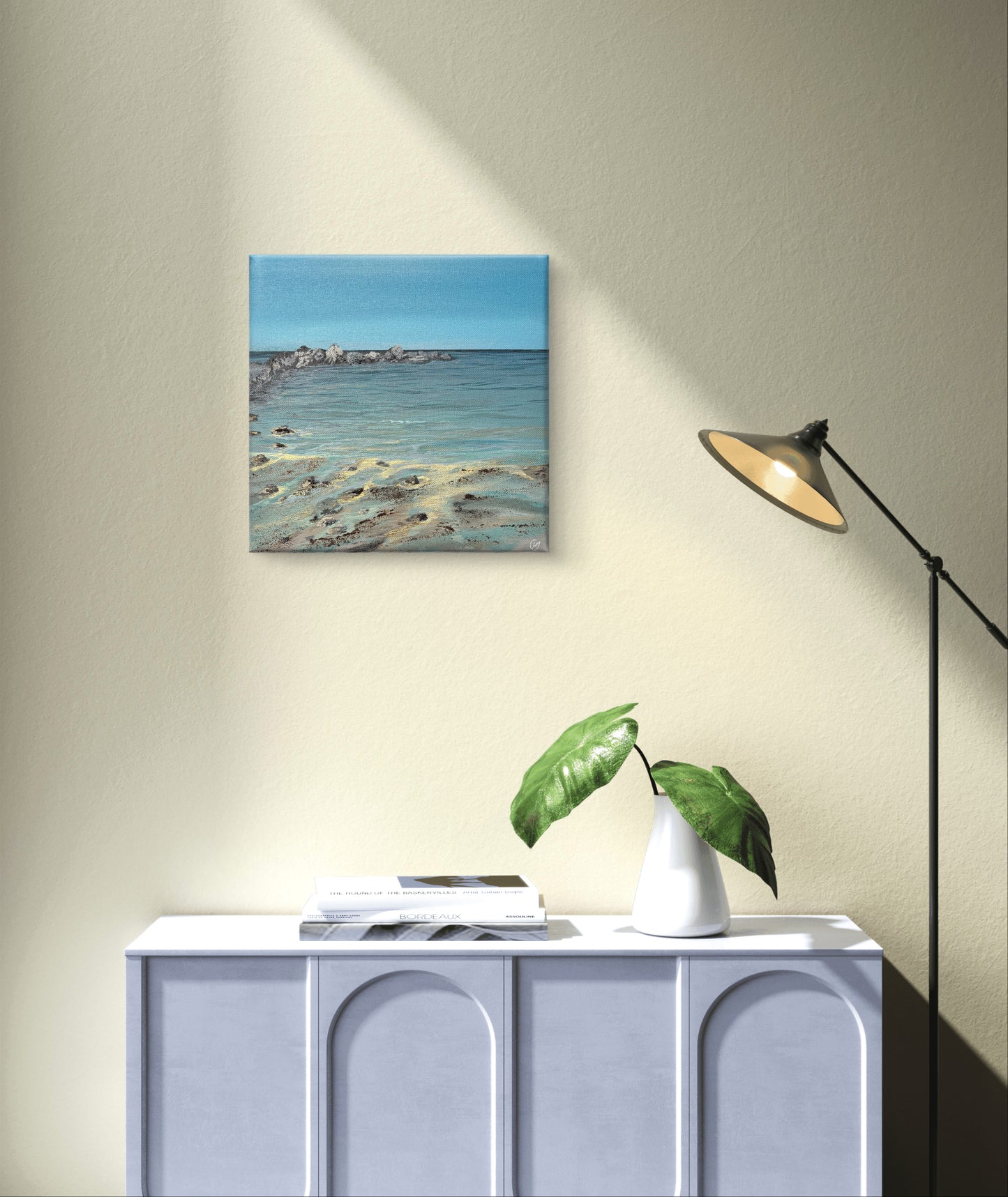 Original “Portwrinkle Charm”: Cornish Beach Canvas Wall Art