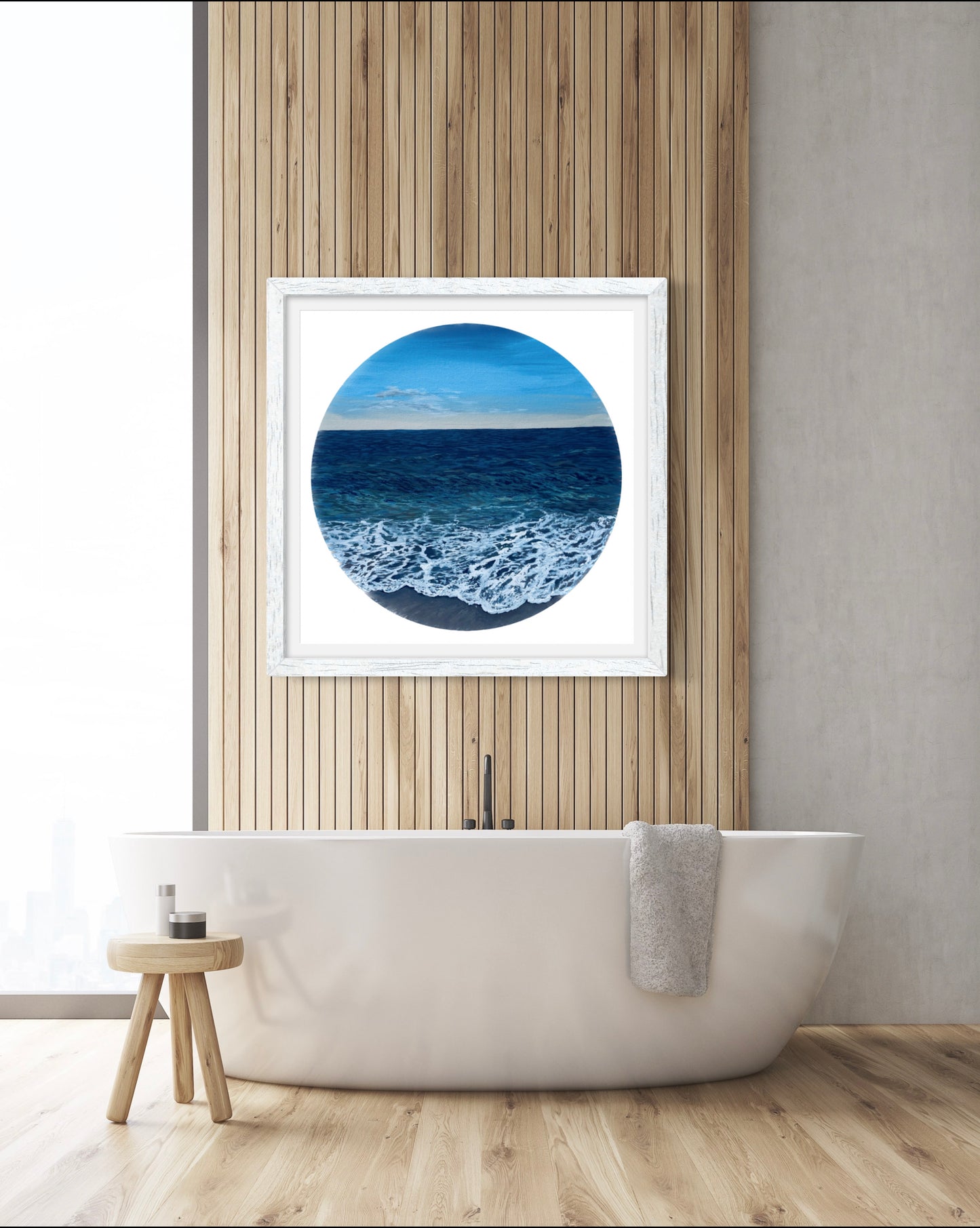 Wilder Shores: Realistic Ocean Coastal Porthole Round Beach Fine Art Giclée Print
