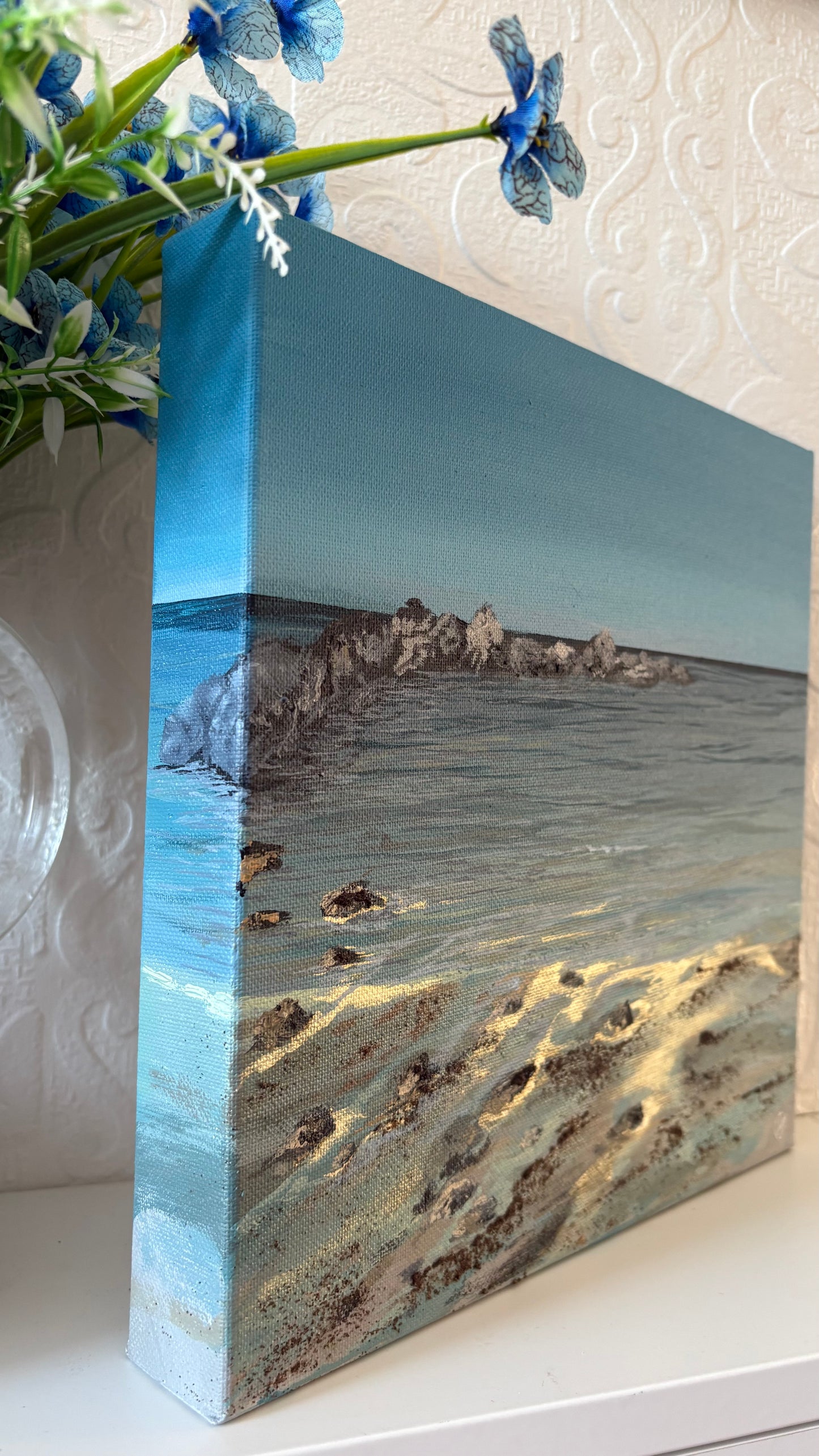 Original “Portwrinkle Charm”: Cornish Beach Canvas Wall Art