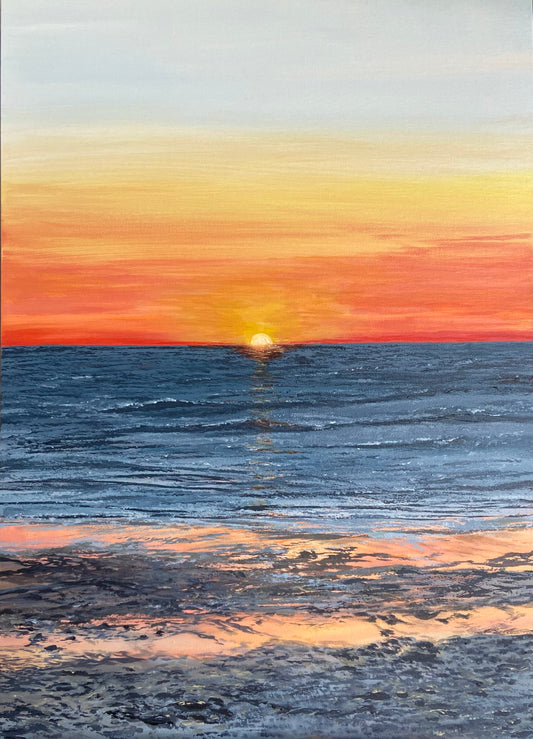 The Afterglow, Perranporth: Realistic Sea Painting at Sundown