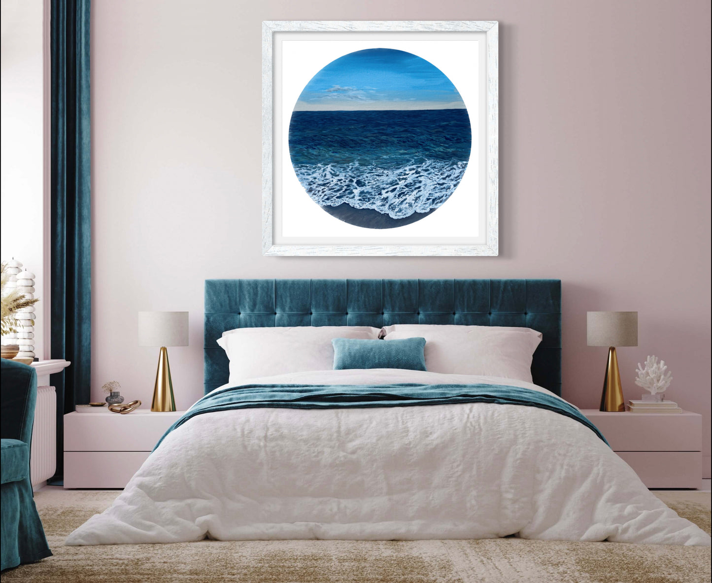 Wilder Shores: Realistic Ocean Coastal Porthole Round Beach Fine Art Giclée Print