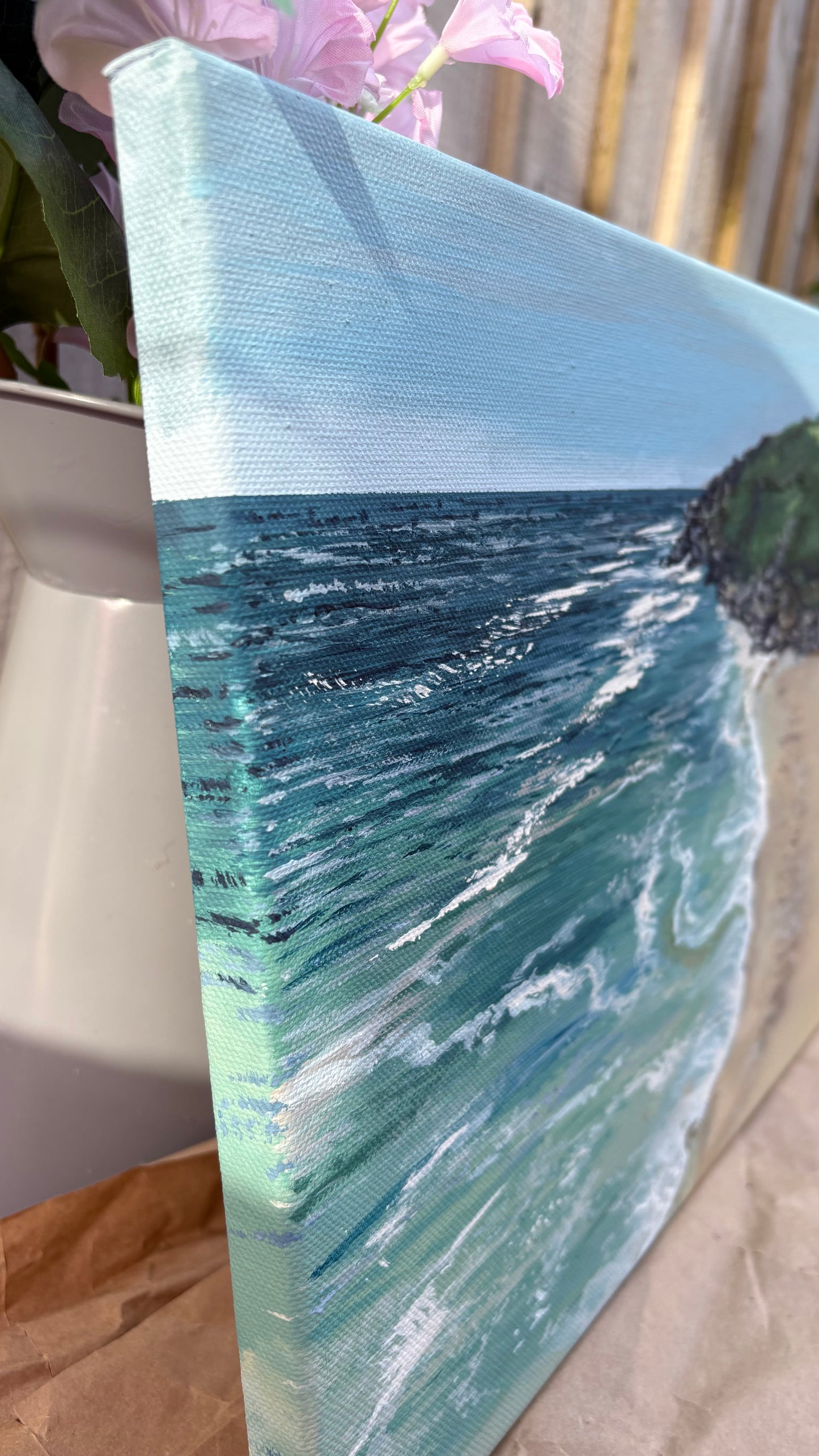 Original “Wild Tide, Reckless Shores Mini”: Cornish Beach Canvas Wall Art
