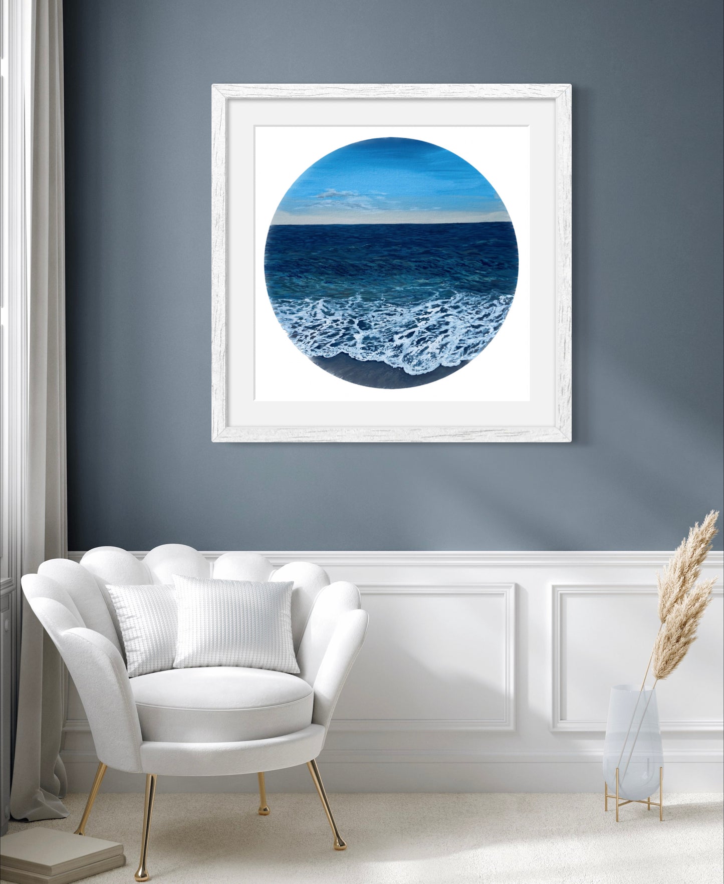 Wilder Shores: Realistic Ocean Coastal Porthole Round Beach Fine Art Giclée Print