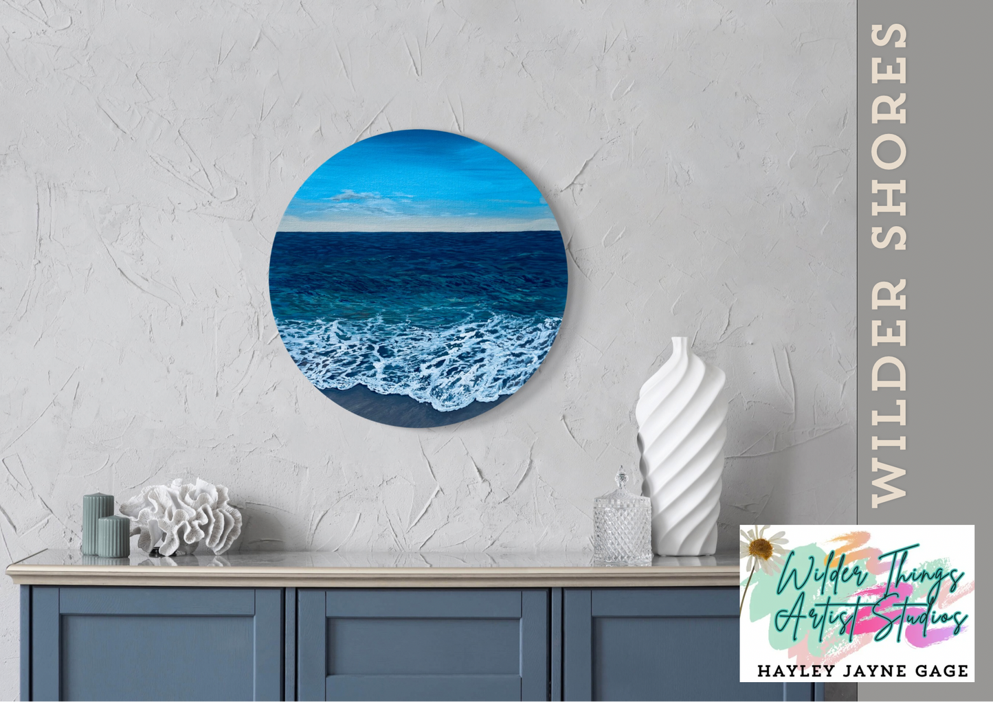 Wilder Shores Original: Realistic Ocean Coastal Porthole Round Beach Scene