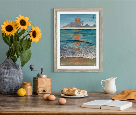 Serene Glow: Giclée Print, A Tranquil Calming Turquoise Seashore Beach