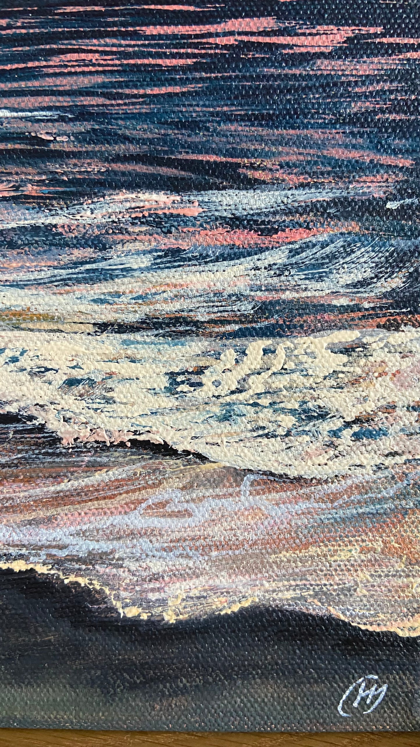 Sunkissed Original Painting: Vibrant Home Sea Sunset Pink & Blue Beach Fine Art