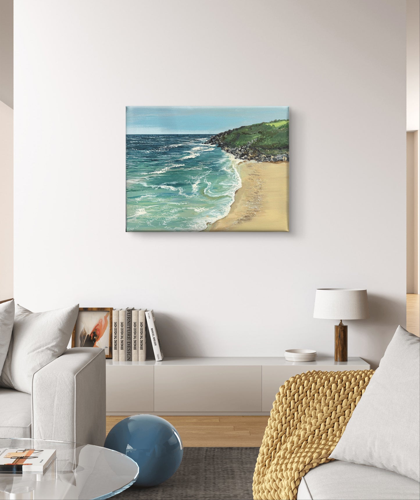 Original “Wild Tide, Reckless Shores Mini”: Cornish Beach Canvas Wall Art