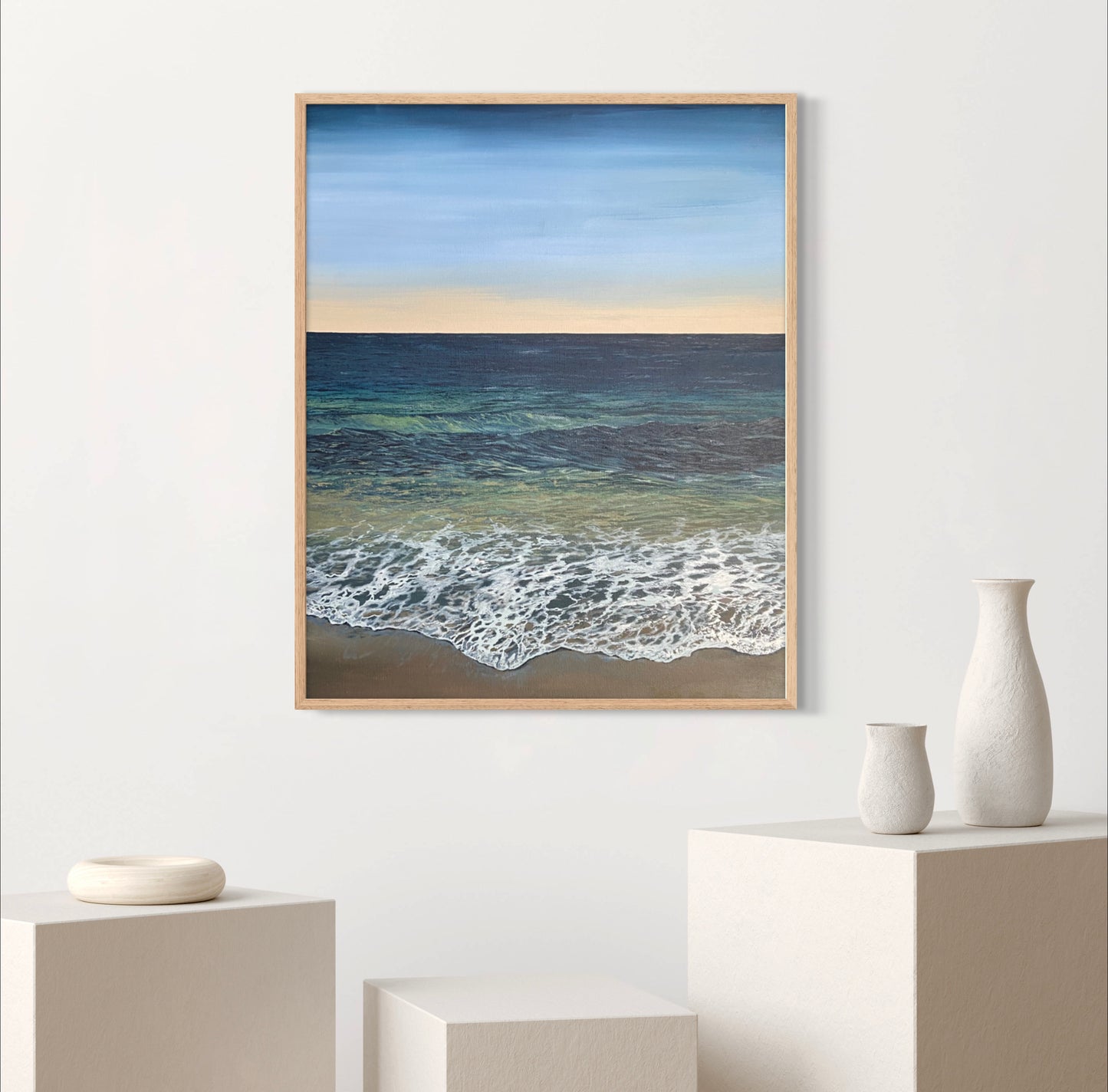 Pure Shores Framed Original: Realistic Tranquil Cornish Sea Painting