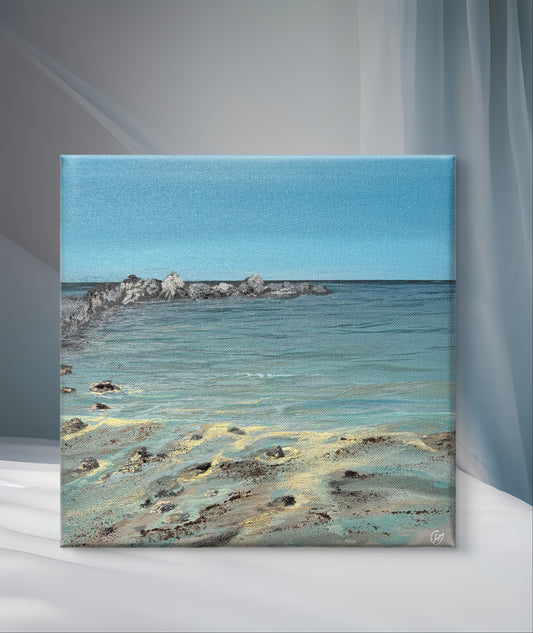 Original “Portwrinkle Charm”: Cornish Beach Canvas Wall Art 10x10”