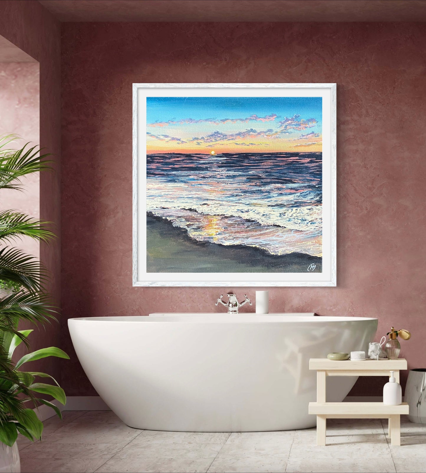 Sunkissed: Vibrant Home Sea Sunset Pink & Blue Beach Fine Art Giclée Print