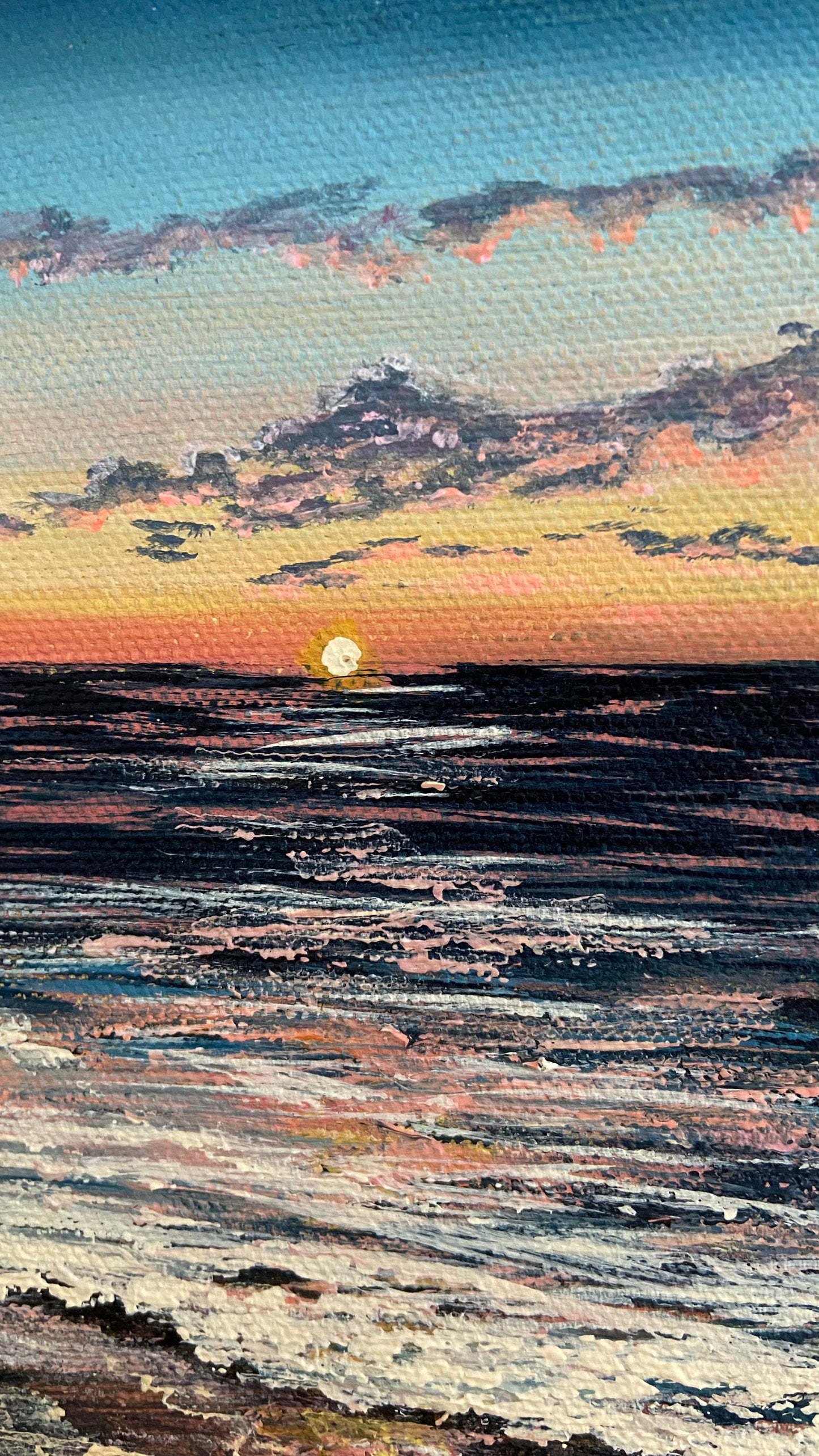 Sunkissed Original Painting: Vibrant Home Sea Sunset Pink & Blue Beach Fine Art