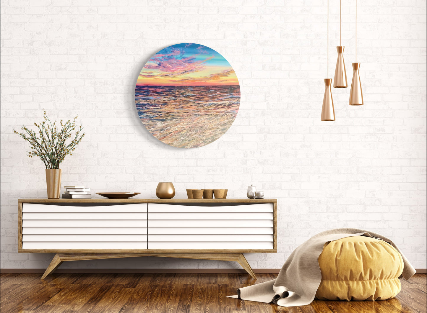 Wildlife Waters Original: Beach Sunset Circular Warm Seascape