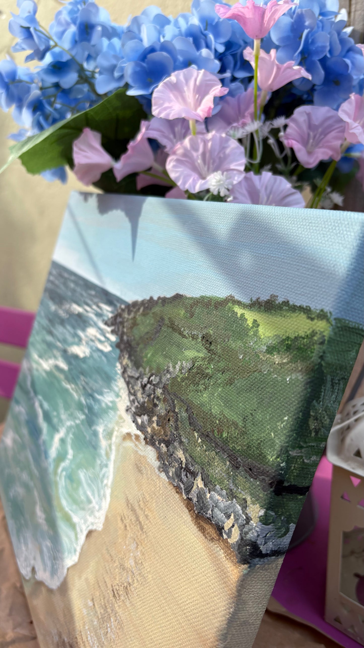 Original “Wild Tide, Reckless Shores Mini”: Cornish Beach Canvas Wall Art