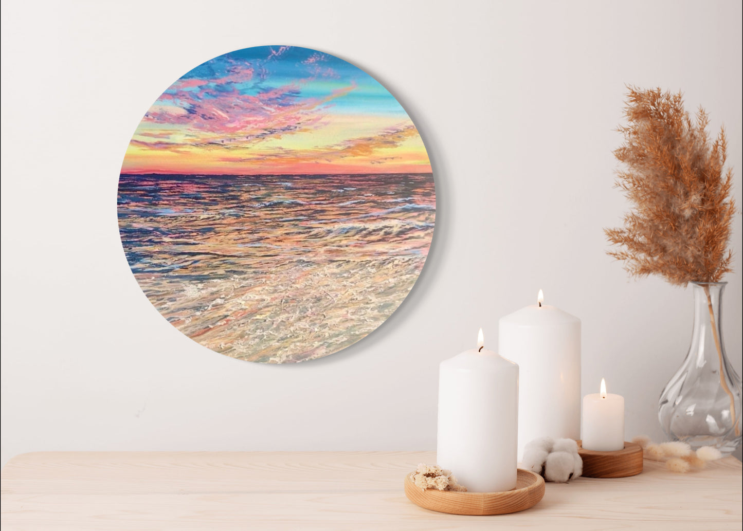 Wildlife Waters Original: Beach Sunset Circular Warm Seascape