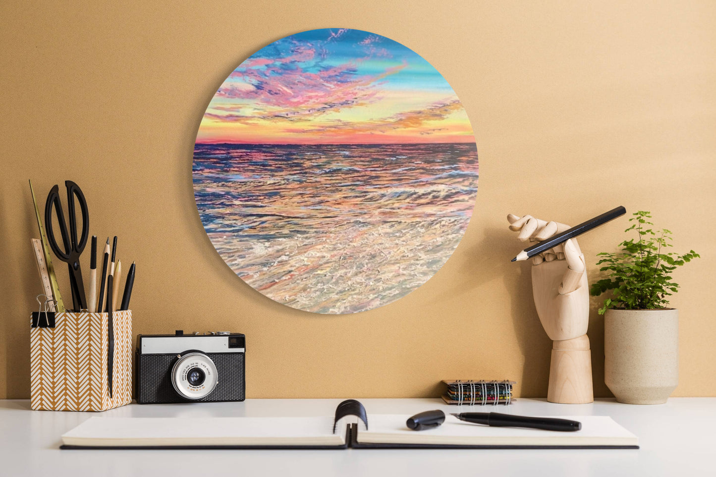 Wildlife Waters Original: Beach Sunset Circular Warm Seascape
