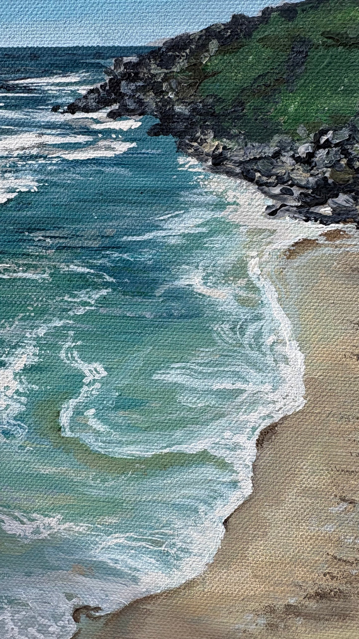 Original “Wild Tide, Reckless Shores Mini”: Cornish Beach Canvas Wall Art