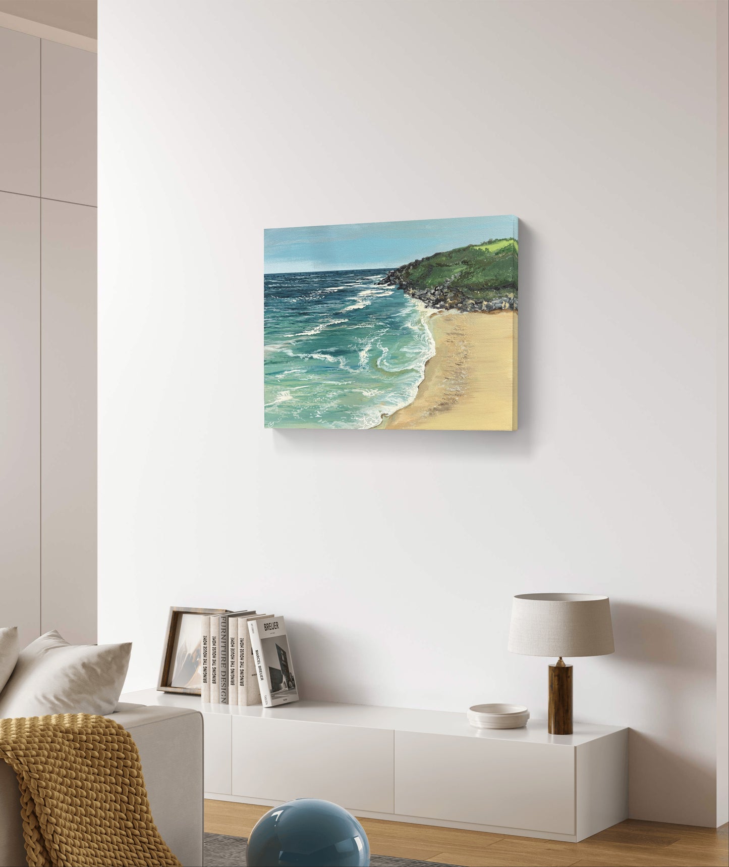 Original “Wild Tide, Reckless Shores Mini”: Cornish Beach Canvas Wall Art