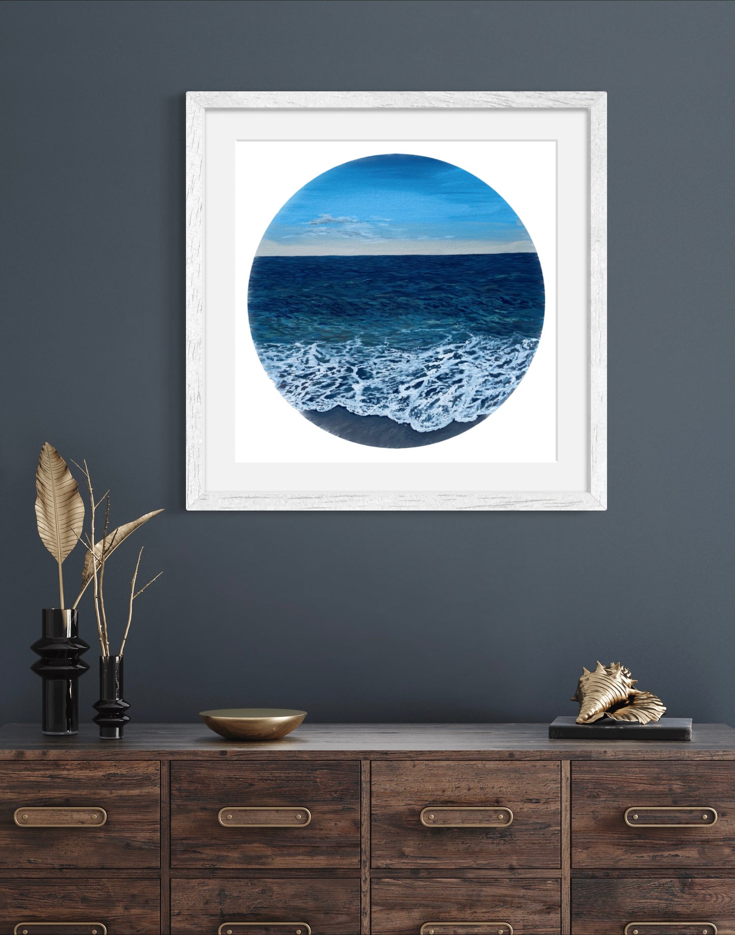 Wilder Shores: Realistic Ocean Coastal Porthole Round Beach Fine Art Giclée Print
