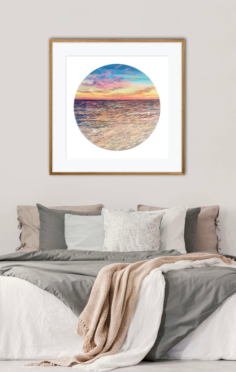 Wildlife Waters: Circular Orange Sunset Seascape Fine Art Giclée Print