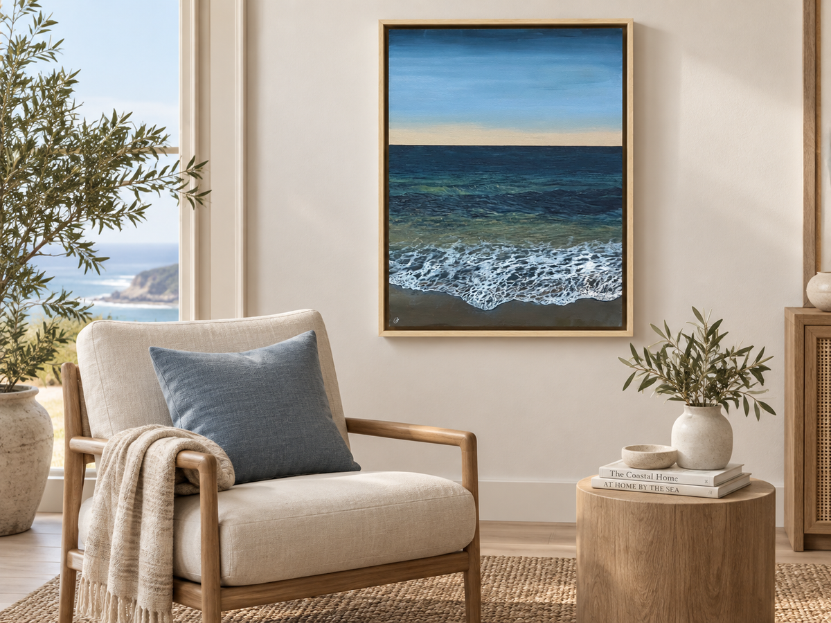 Pure Shores Framed Original: Realistic Tranquil Cornish Sea Painting