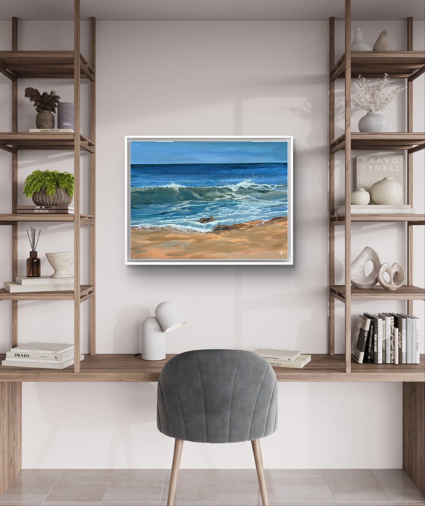 Blue Sea & Sky Beach Art Print “Summer Light at Harlyn”: Cornish Beach Canvas Wall Art