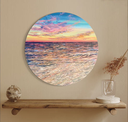 Wildlife Waters Original: Beach Sunset Circular Warm Seascape