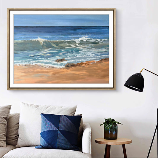 Blue Sea & Sky Beach Art Print “Summer Light at Harlyn”: Cornish Beach Canvas Wall Art