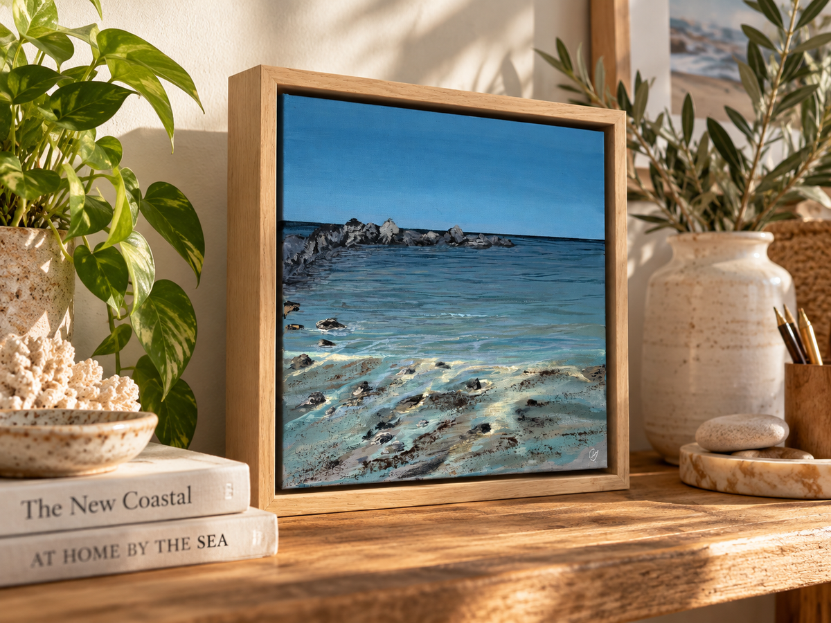 Original “Portwrinkle Charm”: Cornish Beach Canvas Wall Art 10x10” Framed
