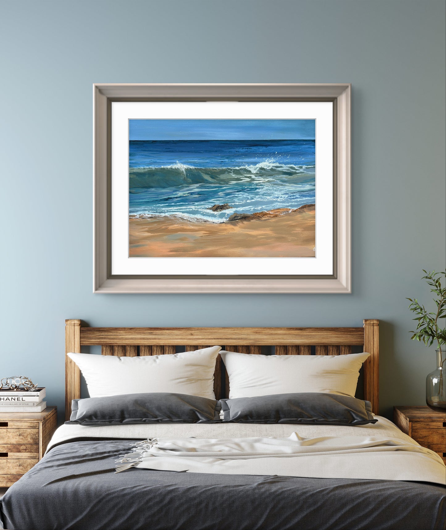 Blue Sea & Sky Beach Art Print “Summer Light at Harlyn”: Cornish Beach Canvas Wall Art