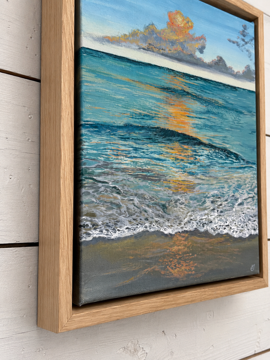 Serene Glow Original: Calming Turquoise Sunset Acrylic on Canvas
