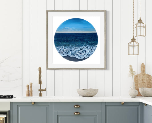 Wilder Shores: Realistic Ocean Coastal Porthole Round Beach Fine Art Giclée Print