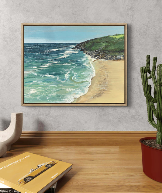 Original “Wild Tide, Reckless Shores Mini”: Cornish Beach Canvas Wall Art