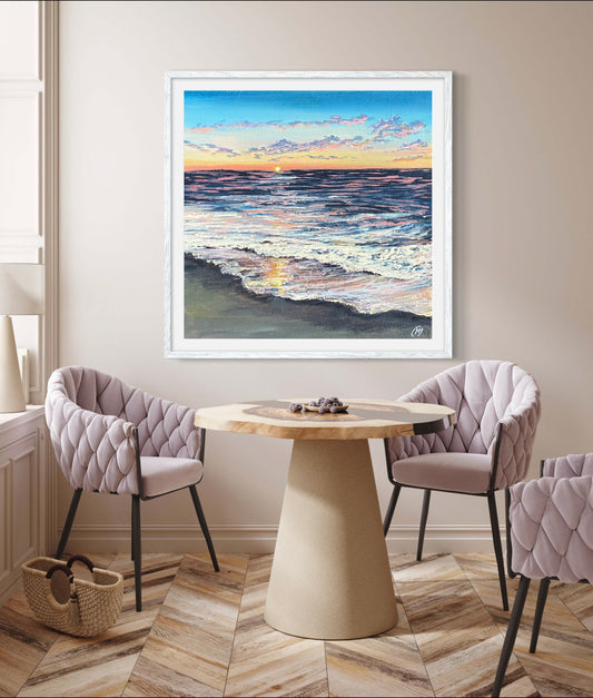 Sunkissed: Vibrant Home Sea Sunset Pink & Blue Beach Fine Art Giclée Print