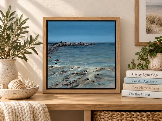 Original “Portwrinkle Charm”: Cornish Beach Canvas Wall Art 10x10” Framed