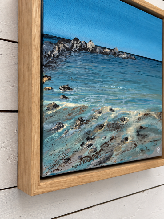 Original “Portwrinkle Charm”: Cornish Beach Canvas Wall Art 10x10” Framed