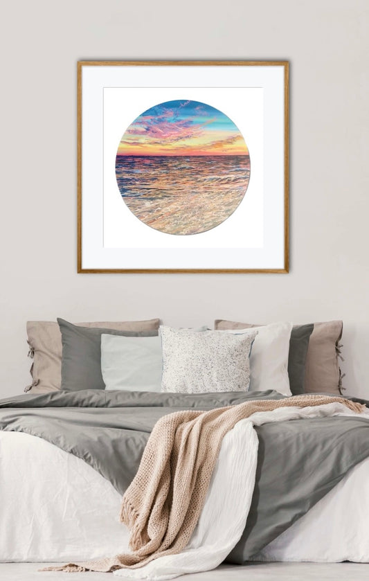 Wildlife Waters: Circular Orange Sunset Seascape Fine Art Giclée Print