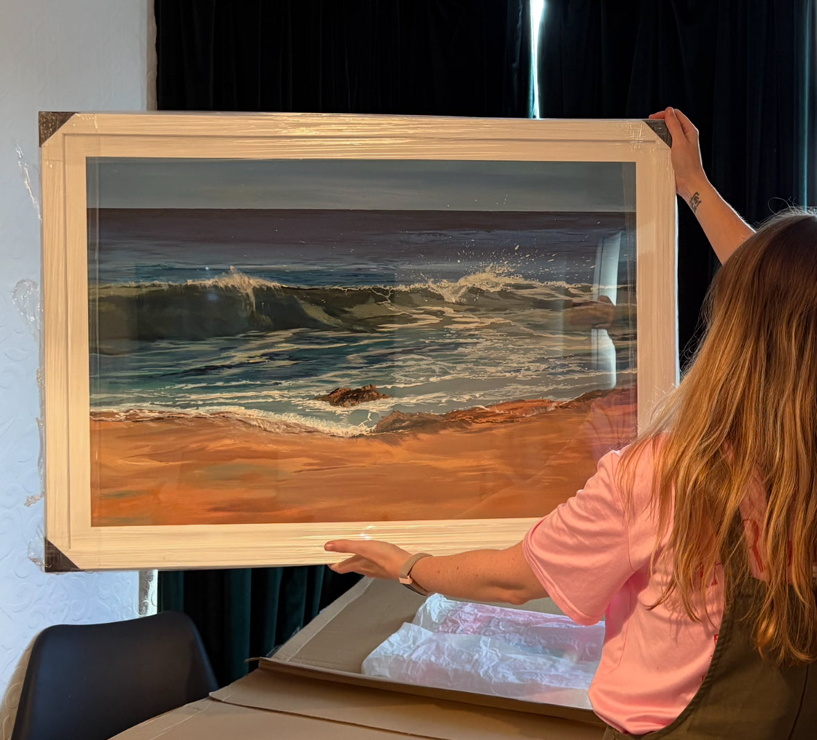 Blue Sea & Sky Beach Art Print “Summer Light at Harlyn”: Cornish Beach Canvas Wall Art