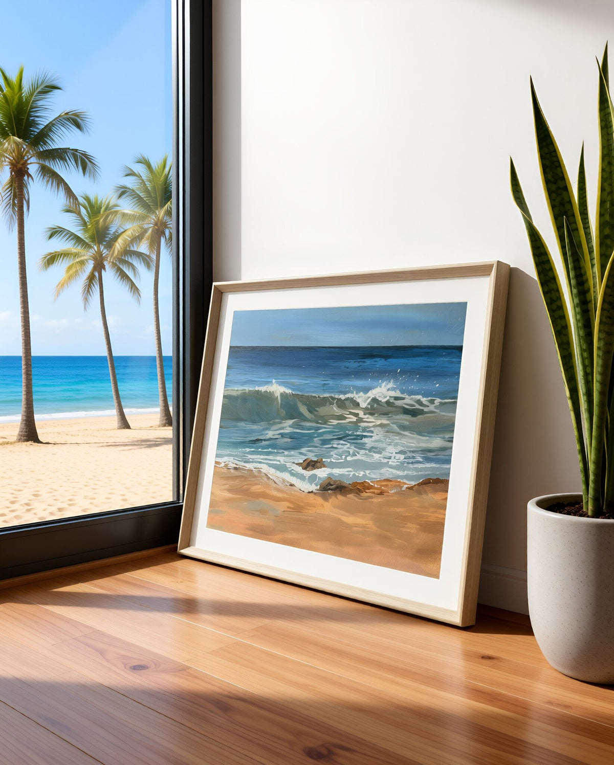 Blue Sea & Sky Beach Art Print “Summer Light at Harlyn”Cornish Beach Canvas Wall Art