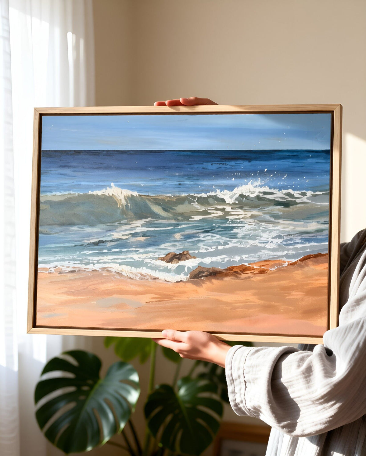 Original “Summer Light at Harlyn” Cornish Beach Canvas Wall Art