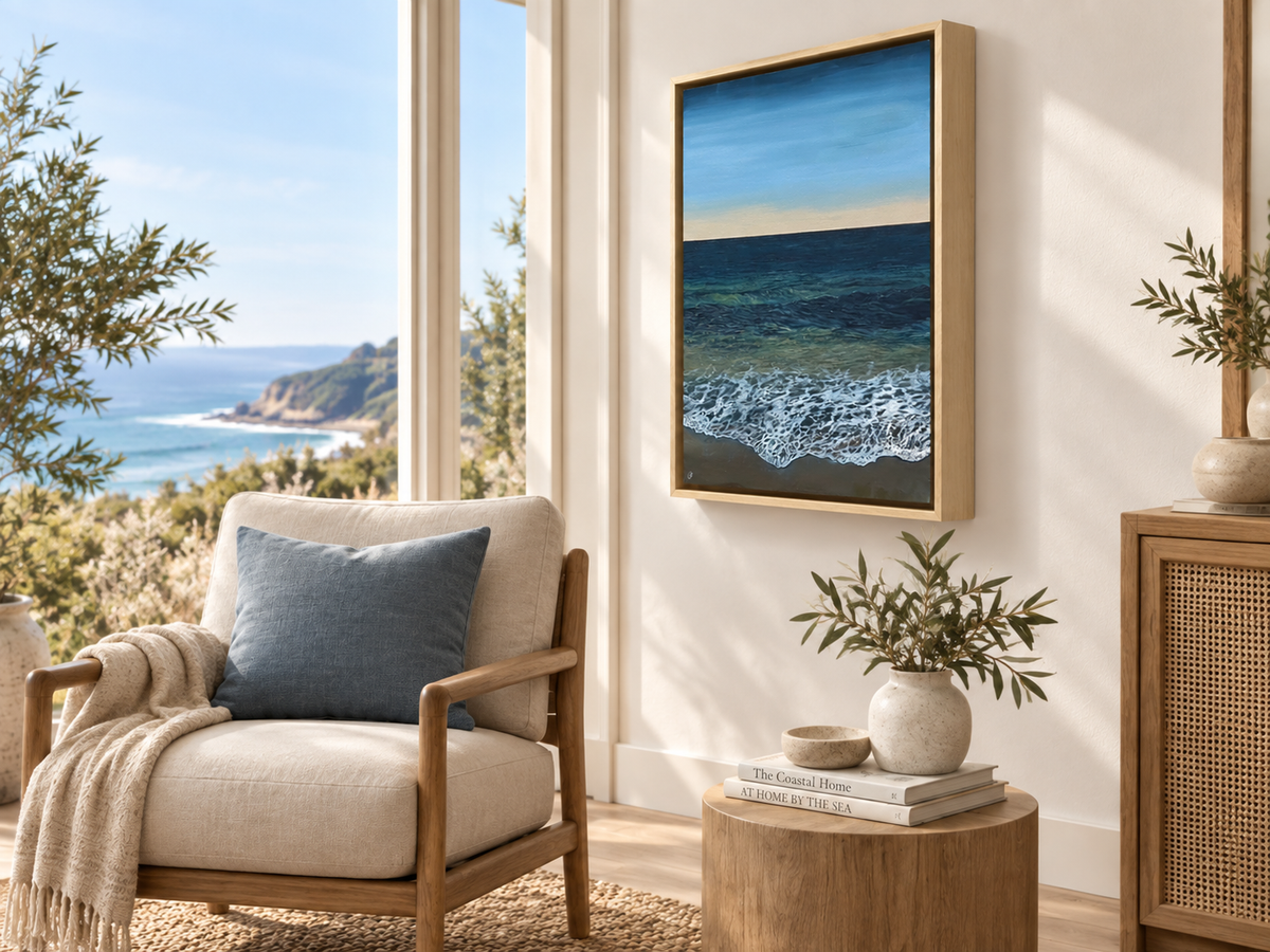 Pure Shores Framed Original: Realistic Tranquil Cornish Sea Painting