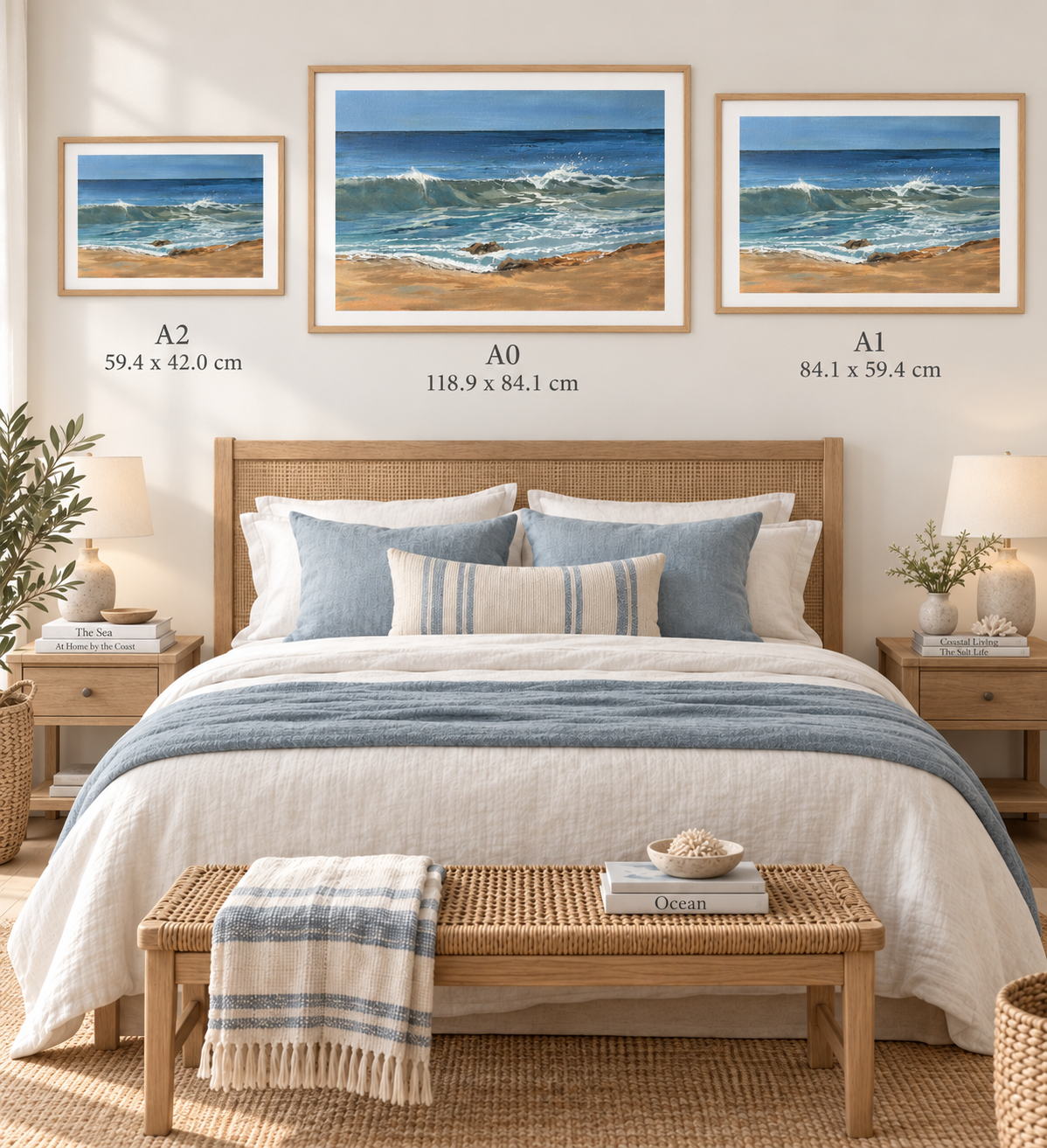 Blue Sea & Sky Beach Art Print “Summer Light at Harlyn”Cornish Beach Canvas Wall Art