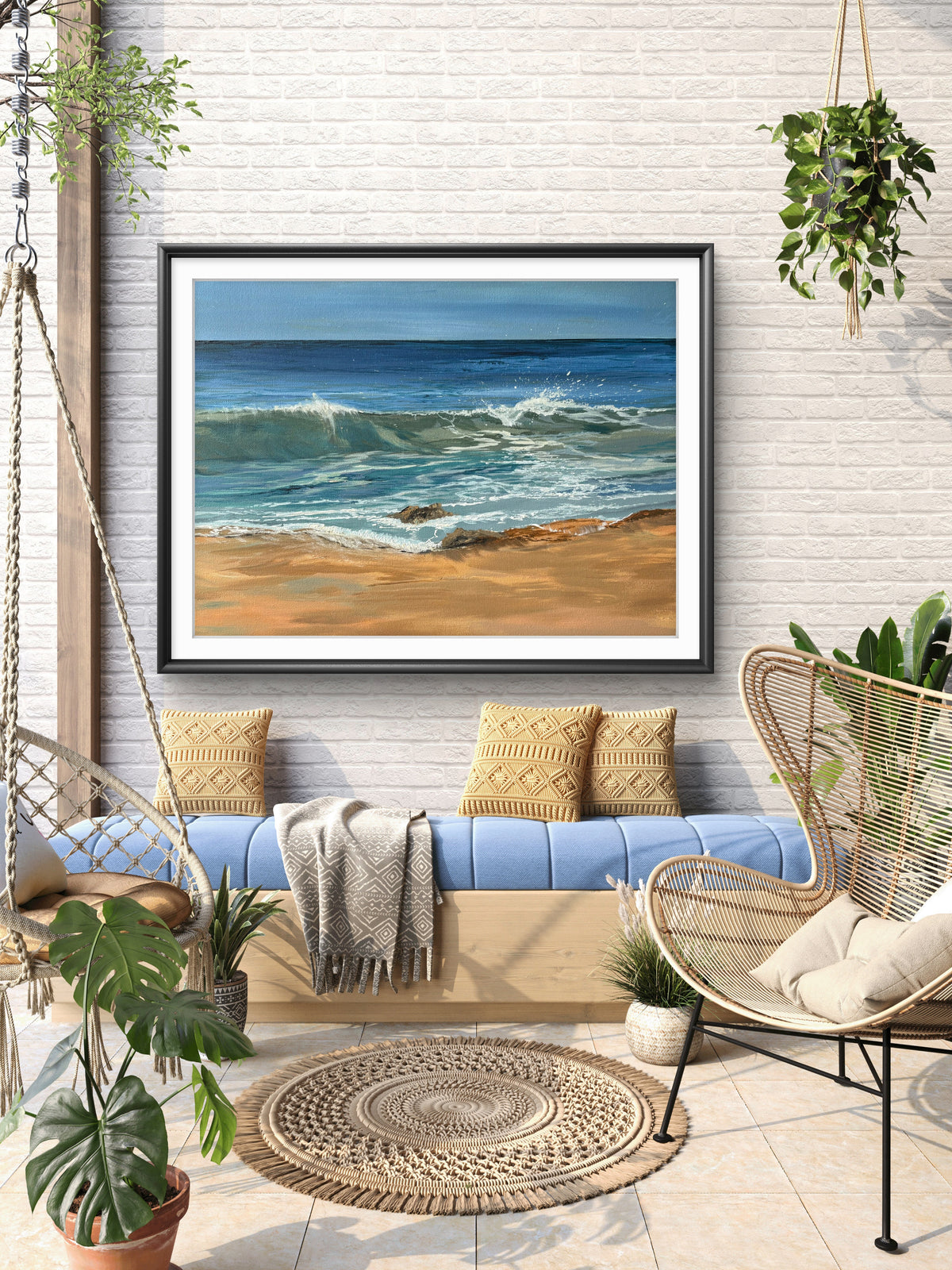 Blue Sea & Sky Beach Art Print “Summer Light at Harlyn”Cornish Beach Canvas Wall Art