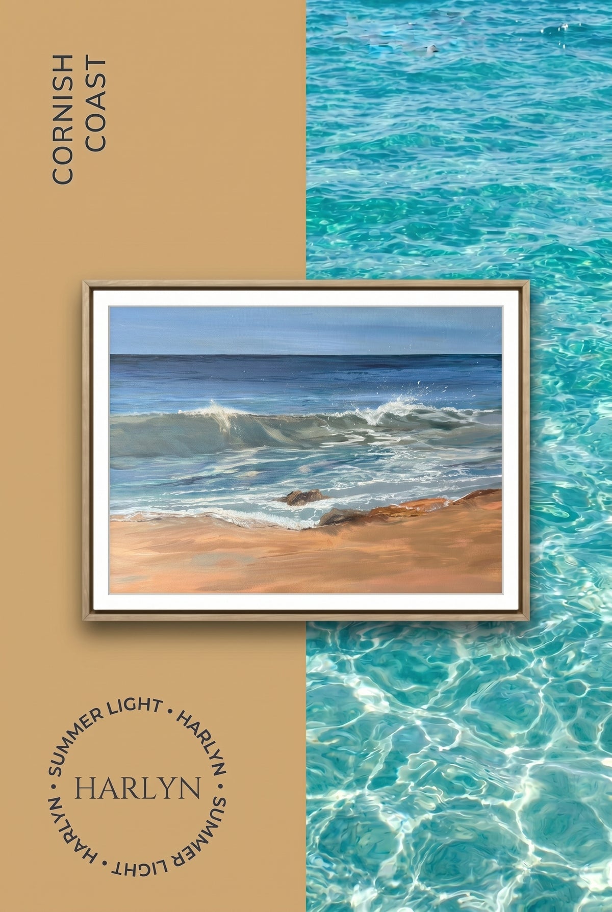 Blue Sea & Sky Beach Art Print “Summer Light at Harlyn”Cornish Beach Canvas Wall Art