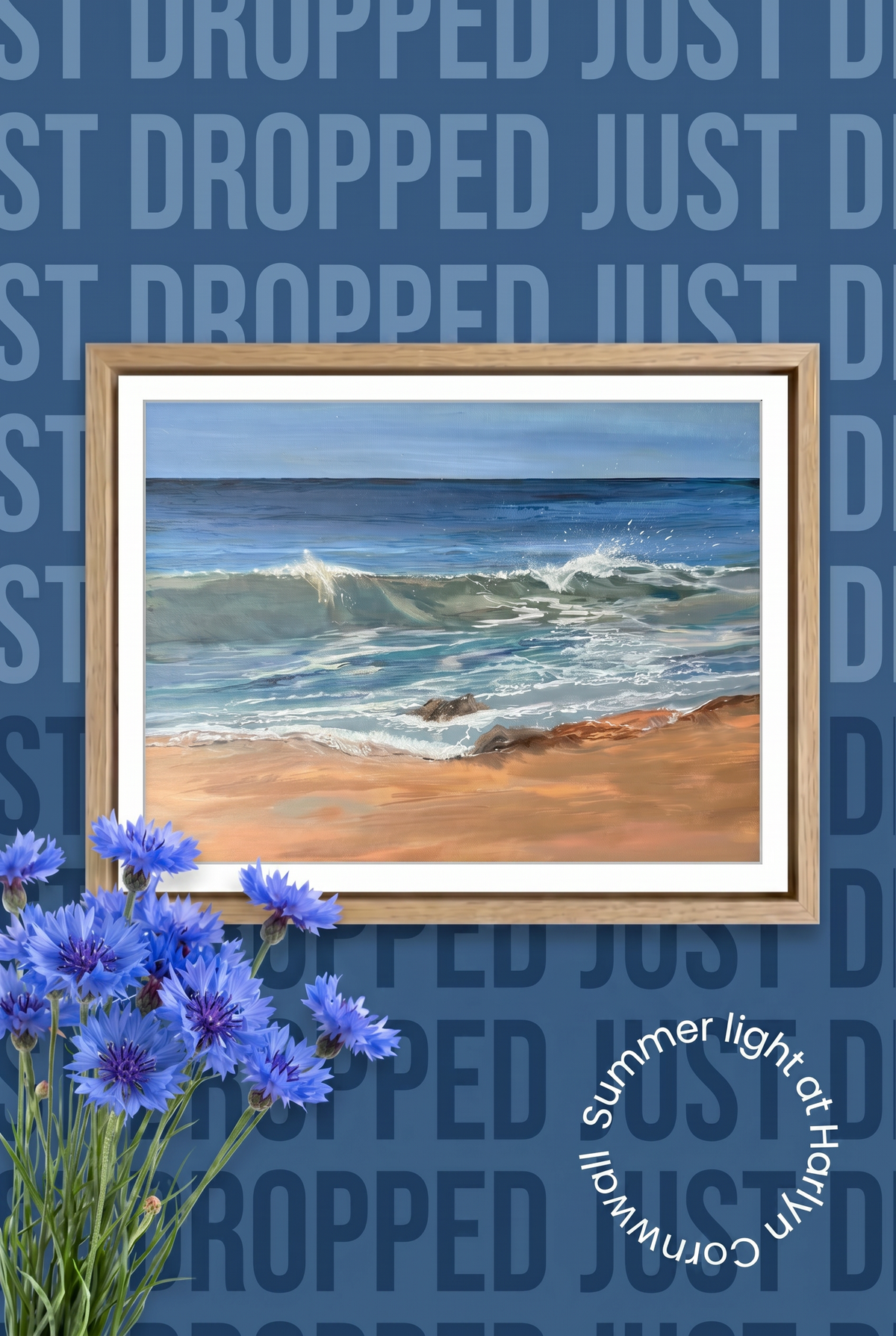 Blue Sea & Sky Beach Art Print “Summer Light at Harlyn”Cornish Beach Canvas Wall Art